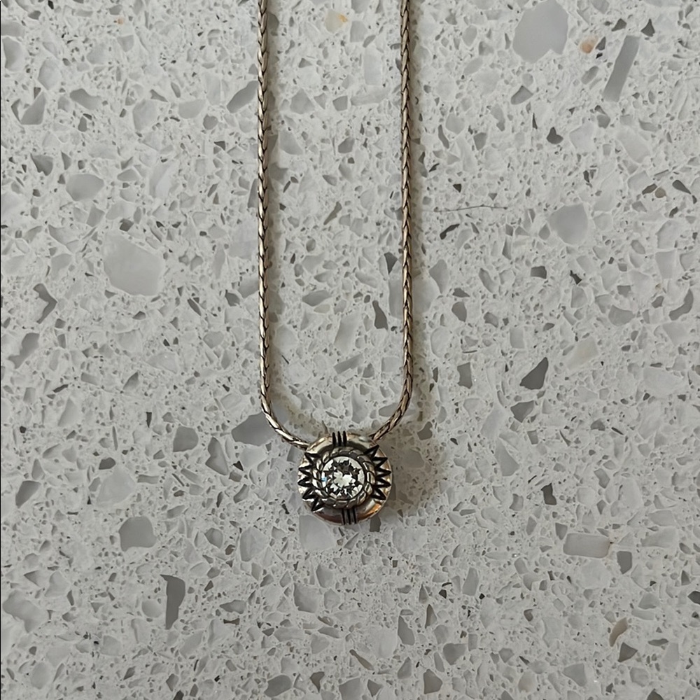 Elegant Silver Necklace with Crystal Reversible Pendant